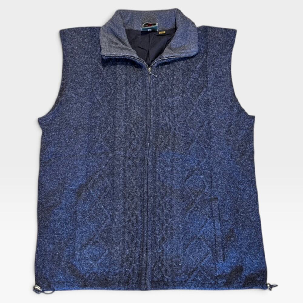 Vintage Carraigdonn New Wool Gray Irish Vest Cable Knit COtton Lined Men's XL